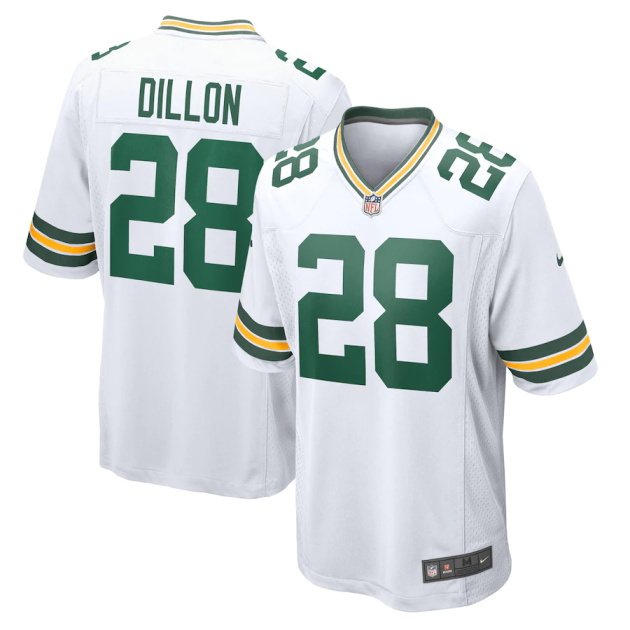 mens nike aj dillon white green bay packers game player jersey